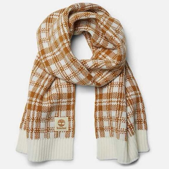 Timberland ‘Buffalo’ Plaid Scarf Tan Cream - Picture 1 of 13